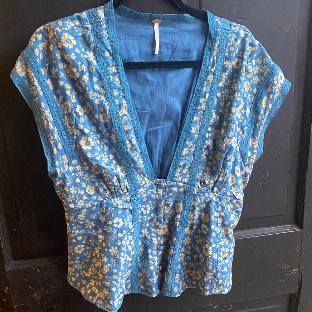 Free people Floral Blue Women's Top